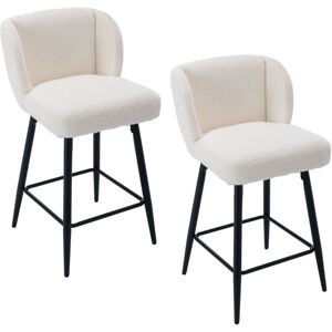 WAHSON OFFICE CHAIRS Bar Stools Set of 2 in Faux Fur Upholstered Modern Counter Chairs with Comfty Backrest for Home Bar Restaurant, White, Wahson WAHSON OFFICE CHAIRS Bar Stools Set of 2 in Faux Fur Upholstered Modern Counter Chairs with Comfty Backrest for Home Bar Restaurant, White, Wahson