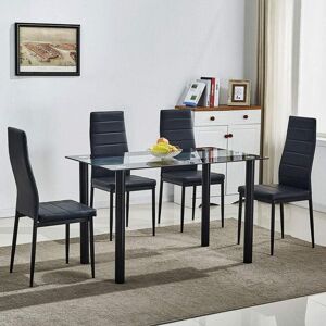Kosy Koala - Dining Table and 4 Chairs Black Glass 4 Leather Chairs Dining Room Furniture Kosy Koala - Dining Table and 4 Chairs Black Glass 4 Leather Chairs Dining Room Furniture