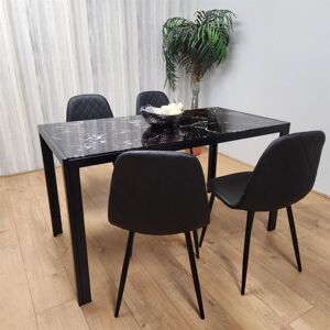 Kosy Koala - Marble Glass Dining Tbale with 4 Diamond Patterned Black Chairs Dining Set for 4 Kosy Koala - Marble Glass Dining Tbale with 4 Diamond Patterned Black Chairs Dining Set for 4