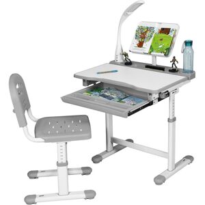 Costway - Childrens Study Desk & Chair Set Student Height Adjustable Table Grey Costway - Childrens Study Desk & Chair Set Student Height Adjustable Table Grey