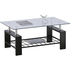 CLIPOP Coffee Table, 100x45x60cm Rectangle Glass Coffee Table, Modern Side Table with Lower Shelf,Black CLIPOP Coffee Table, 100x45x60cm Rectangle Glass Coffee Table, Modern Side Table with Lower Shelf,Black