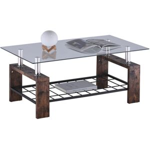 CLIPOP Coffee Table, 100x45x60cm Rectangle Glass Coffee Table, Modern Side Table with Lower Shelf,Brown CLIPOP Coffee Table, 100x45x60cm Rectangle Glass Coffee Table, Modern Side Table with Lower Shelf,Brown