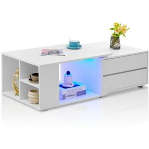 CLIPOP Coffee Table, Extendable Side Table with Led Lights, 80-130x60x40cm Rectangle Wood Sofa Living Room Furniture CLIPOP Coffee Table, Extendable Side Table with Led Lights, 80-130x60x40cm Rectangle Wood Sofa Living Room Furniture