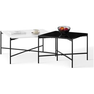 Clipop - Square Nesting Coffee Table Set of 2 Industrial, 18mm High Gloss Wood Top Stacking Side Tables with Metal Legs Accent End Table for Living Clipop - Square Nesting Coffee Table Set of 2 Industrial, 18mm High Gloss Wood Top Stacking Side Tables with Metal Legs Accent End Table for Living