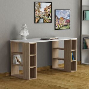 Decortie - Colmar Modern Desk White Oak With Bookshelf Legs Width 140cm - White Decortie - Colmar Modern Desk White Oak With Bookshelf Legs Width 140cm - White