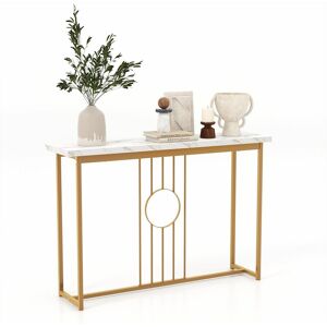 COSTWAY 120W x 29D x 81H Console Table, Modern Faux Marble Slim Entryway Table Sofa Side Table, Golden Metal Frame Long Narrow Couch Accent Table COSTWAY 120W x 29D x 81H Console Table, Modern Faux Marble Slim Entryway Table Sofa Side Table, Golden Metal Frame Long Narrow Couch Accent Table