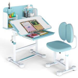 COSTWAY Kid¡¯s Study Desk & Chair Set Height-Adjustable Children Study Desk-Blue COSTWAY Kid¡¯s Study Desk & Chair Set Height-Adjustable Children Study Desk-Blue