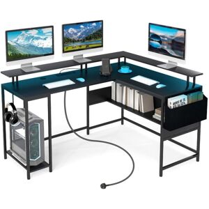 Costway - L-Shaped Gaming Desk Computer Desk w/LED Lights & Power Outlets-Black Costway - L-Shaped Gaming Desk Computer Desk w/LED Lights & Power Outlets-Black