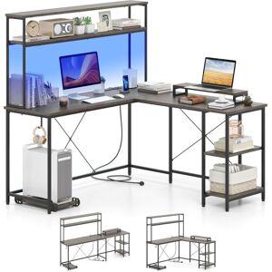 Costway - L-Shaped Gaming Desk Reversible Corner Computer Desk w/LED Strip-Grey Costway - L-Shaped Gaming Desk Reversible Corner Computer Desk w/LED Strip-Grey