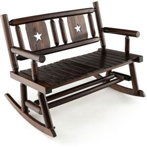 COSTWAY Patio Rocking Bench Carbonized Wood Double Rocker Lovesear w/ Ergonomic Seat COSTWAY Patio Rocking Bench Carbonized Wood Double Rocker Lovesear w/ Ergonomic Seat