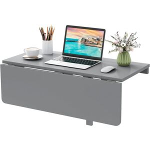COSTWAY Wall Mounted Folding Table 80x60cm Drop-Leaf Floating Writing Desk-Grey COSTWAY Wall Mounted Folding Table 80x60cm Drop-Leaf Floating Writing Desk-Grey