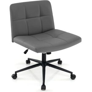 COSTWAY Criss Cross Chair with Wheels PU Leather Upholstered Cross-legged Office Chair with Oversized U-shaped Seat Grey COSTWAY Criss Cross Chair with Wheels PU Leather Upholstered Cross-legged Office Chair with Oversized U-shaped Seat Grey