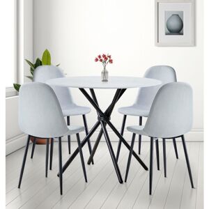 Hallowood Furniture - Cullompton Small Table and Chairs Set 4, Round Dining Table and Grey Fabric Chairs, Marble Effect Top Table and Chairs with Hallowood Furniture - Cullompton Small Table and Chairs Set 4, Round Dining Table and Grey Fabric Chairs, Marble Effect Top Table and Chairs with