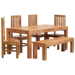 Verty Furniture - Dakota Light Mango 6 ft Dining Set with Bench & 4 Slatted Chairs - Light Wood Verty Furniture - Dakota Light Mango 6 ft Dining Set with Bench & 4 Slatted Chairs - Light Wood