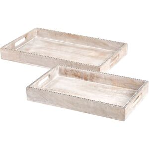 BELIANI Decorative Stylish Set of 2 Serving Trays Pastry Holder Display Mango Wood Light Brown Quena BELIANI Decorative Stylish Set of 2 Serving Trays Pastry Holder Display Mango Wood Light Brown Quena
