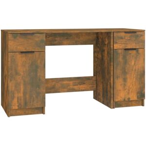 vidaXL Smoked Oak Desk with Side Cabinet - Desk vidaXL Smoked Oak Desk with Side Cabinet - Desk