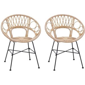 Dining Chair 2 pcs Natural 49 x 51 x 81 cm Rattan and Iron vidaXL Dining Chair 2 pcs Natural 49 x 51 x 81 cm Rattan and Iron vidaXL