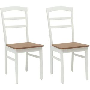 Dining Chair 2 pcs White and Natural Solid Rubber Wood vidaXL Dining Chair 2 pcs White and Natural Solid Rubber Wood vidaXL