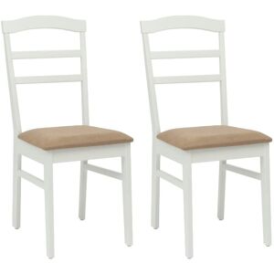 Dining Chair 2 pcs White and Brown Solid Rubber Wood vidaXL Dining Chair 2 pcs White and Brown Solid Rubber Wood vidaXL