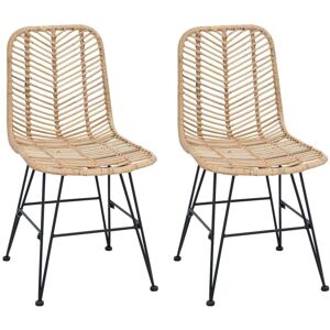 Dining Chair 2 pcs Natural 44 x 47 x 85 cm Rattan and Iron vidaXL Dining Chair 2 pcs Natural 44 x 47 x 85 cm Rattan and Iron vidaXL