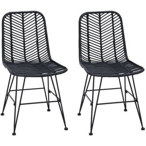 Dining Chair 2 pcs Black 44 x 47 x 85 cm Rattan and Iron vidaXL Dining Chair 2 pcs Black 44 x 47 x 85 cm Rattan and Iron vidaXL