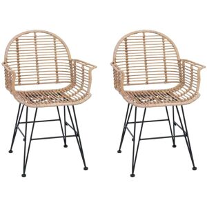 Dining Chair 2 pcs Natural 44 x 44 x 74 cm Rattan and Iron vidaXL Dining Chair 2 pcs Natural 44 x 44 x 74 cm Rattan and Iron vidaXL
