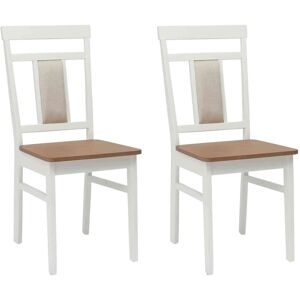 Dining Chair 2 pcs White and Natural Solid Rubber Wood vidaXL Dining Chair 2 pcs White and Natural Solid Rubber Wood vidaXL