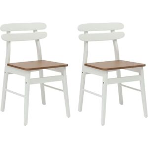 Dining Chair 2 pcs White and Natural Solid Rubber Wood vidaXL Dining Chair 2 pcs White and Natural Solid Rubber Wood vidaXL