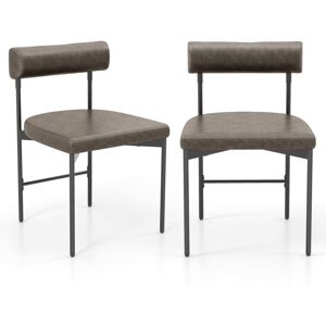 Costway - Dining Chair Set of 2 Faux Leather Upholstered Kitchen Side Chair-Grey Costway - Dining Chair Set of 2 Faux Leather Upholstered Kitchen Side Chair-Grey