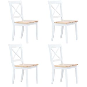 Vidaxl - Dining Chairs 4 pcs White and Light Wood Solid Rubber Wood Vidaxl - Dining Chairs 4 pcs White and Light Wood Solid Rubber Wood