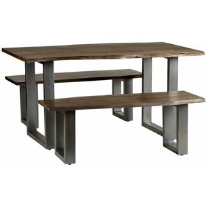 Verty Furniture - Dining Set with 2 Benches Grey Essential Live Edge - Light Wood Verty Furniture - Dining Set with 2 Benches Grey Essential Live Edge - Light Wood