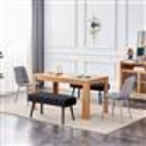 KOSY KOALA Dining Table and 2 Chairs With 2 Benches Oak Effect Wood Table 2 Grey Velvet Chairs Dining Room KOSY KOALA Dining Table and 2 Chairs With 2 Benches Oak Effect Wood Table 2 Grey Velvet Chairs Dining Room
