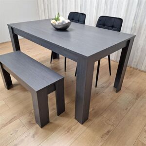 Kosy Koala - Dining Table and 2 Chairs With Bench Black Dark Grey Velvet Chairs Wood Dining Set Furniture Kosy Koala - Dining Table and 2 Chairs With Bench Black Dark Grey Velvet Chairs Wood Dining Set Furniture