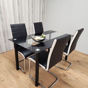 Kosy Koala - Dining Table and 4 Chairs Black Clear Glass 4 Leather Black White Chairs Dining Room Furniture Kosy Koala - Dining Table and 4 Chairs Black Clear Glass 4 Leather Black White Chairs Dining Room Furniture