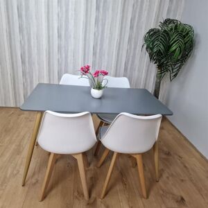 Kosy Koala - Dining Table and 4 Chairs Dark Grey Wood 4 White Plastic Leather Chairs Dining Room Kosy Koala - Dining Table and 4 Chairs Dark Grey Wood 4 White Plastic Leather Chairs Dining Room