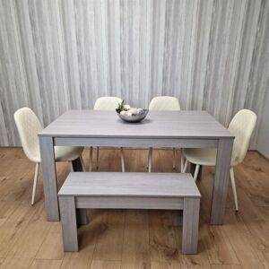 Kosy Koala - Dining Table and 4 Chairs Grey 4 Cream Leather Chairs Wood Dining Set Furniture Kosy Koala - Dining Table and 4 Chairs Grey 4 Cream Leather Chairs Wood Dining Set Furniture