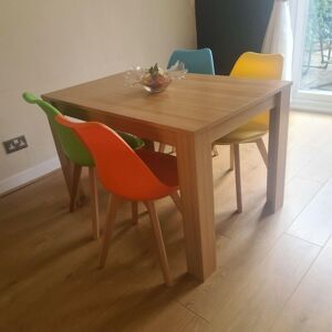 Kosy Koala - Dining Table and 4 Chairs Oak Effect Wood 4 colourful Plastic Leather Chairs Dining Room Kosy Koala - Dining Table and 4 Chairs Oak Effect Wood 4 colourful Plastic Leather Chairs Dining Room