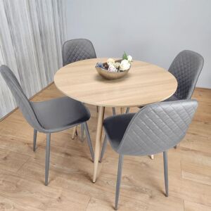 Kosy Koala - Dining Table and 4 Chairs Round Wood Effect 4 Grey Leather Chairs Dining Set Kosy Koala - Dining Table and 4 Chairs Round Wood Effect 4 Grey Leather Chairs Dining Set