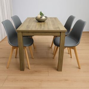 KOSY KOALA Dining Table and 4 Chairs Rustic Effect Wood Table 4 Grey Plastic Leather Chairs Dining Room KOSY KOALA Dining Table and 4 Chairs Rustic Effect Wood Table 4 Grey Plastic Leather Chairs Dining Room