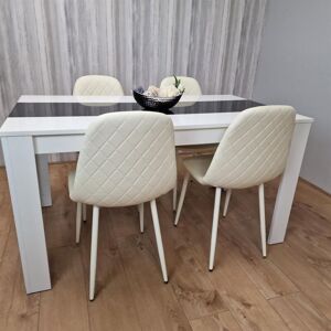 Kosy Koala - Dining Table and 4 Chairs White Black Wood 4 Leather Cream Chairs Dining Room Kosy Koala - Dining Table and 4 Chairs White Black Wood 4 Leather Cream Chairs Dining Room