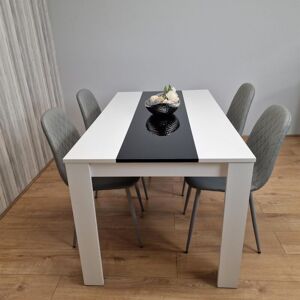 Kosy Koala - Dining Table and 4 Chairs White Black Wood 4 Leather Grey Chairs Dining Room Kosy Koala - Dining Table and 4 Chairs White Black Wood 4 Leather Grey Chairs Dining Room