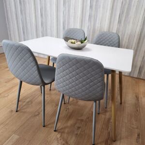 Kosy Koala - Dining Table and 4 Chairs White Wood 4 Grey Leather Chairs Dining Room Kosy Koala - Dining Table and 4 Chairs White Wood 4 Grey Leather Chairs Dining Room