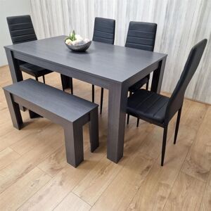 KOSY KOALA Dining Table and 4 Chairs With a Bench Black Dark Grey 4 Black Leather Chairs 1 Grey Bench Wood Dining Set Furniture KOSY KOALA Dining Table and 4 Chairs With a Bench Black Dark Grey 4 Black Leather Chairs 1 Grey Bench Wood Dining Set Furniture
