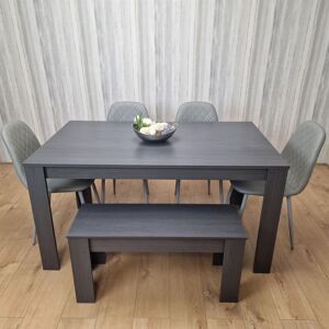 Kosy Koala - Dining Table and 4 Chairs With Bench Black Dark Grey 4 Grey Leather Chairs Wood Dining Set Furniture Kosy Koala - Dining Table and 4 Chairs With Bench Black Dark Grey 4 Grey Leather Chairs Wood Dining Set Furniture