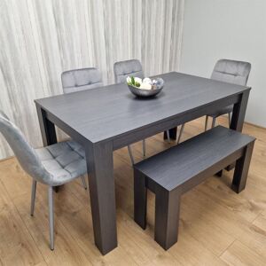 Kosy Koala - Dining Table and 4 Chairs With Bench Black Dark Grey 4 Grey Velvet Chairs Wooden Bench Wood Dining Set Furniture Kosy Koala - Dining Table and 4 Chairs With Bench Black Dark Grey 4 Grey Velvet Chairs Wooden Bench Wood Dining Set Furniture