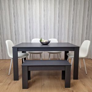 Kosy Koala - Dining Table and 4 Chairs With Bench Black Dark Grey 4 White Leather Wooden Bench Chairs Wood Dining Set Furniture Kosy Koala - Dining Table and 4 Chairs With Bench Black Dark Grey 4 White Leather Wooden Bench Chairs Wood Dining Set Furniture