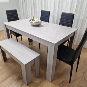 Kosy Koala - Dining Table and 4 Chairs With Bench Grey 4 Black Leather Chairs Wood Dining Set Furniture Kosy Koala - Dining Table and 4 Chairs With Bench Grey 4 Black Leather Chairs Wood Dining Set Furniture