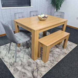 Kosy Koala - Dining Table and 4 Chairs With Bench Oak Effect Wood 4 Grey Velvet Chairs Dining Room Kosy Koala - Dining Table and 4 Chairs With Bench Oak Effect Wood 4 Grey Velvet Chairs Dining Room