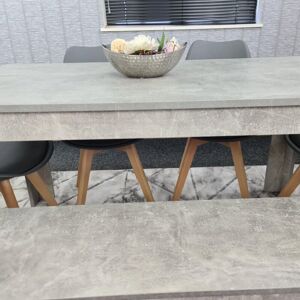 Kosy Koala - Dining Table and 4 Chairs With Bench Stone Grey Effect Wood Table 4 Grey Plastic Leather Chairs Dining Room Kosy Koala - Dining Table and 4 Chairs With Bench Stone Grey Effect Wood Table 4 Grey Plastic Leather Chairs Dining Room
