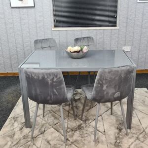 Kosy Koala - Dining Table and 4 Grey Velvet Chairs Grey Glass Table 4 Velvet Chairs Dining Room Furniture Kosy Koala - Dining Table and 4 Grey Velvet Chairs Grey Glass Table 4 Velvet Chairs Dining Room Furniture
